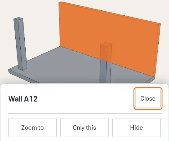 A small test model of a slab, a wall and two columns in the 3D viewer.
